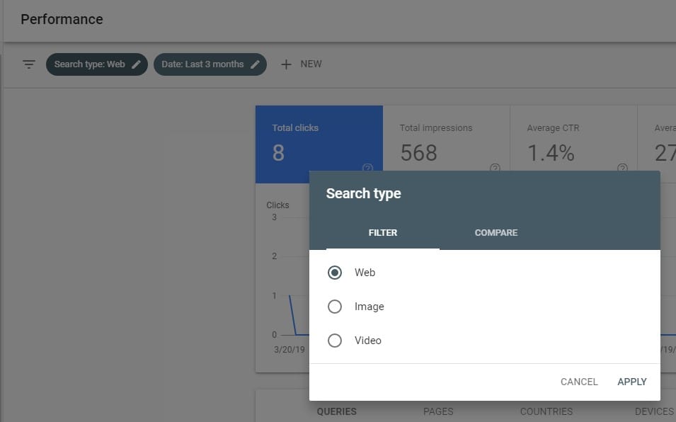 Google Search Console Choosing Search Type