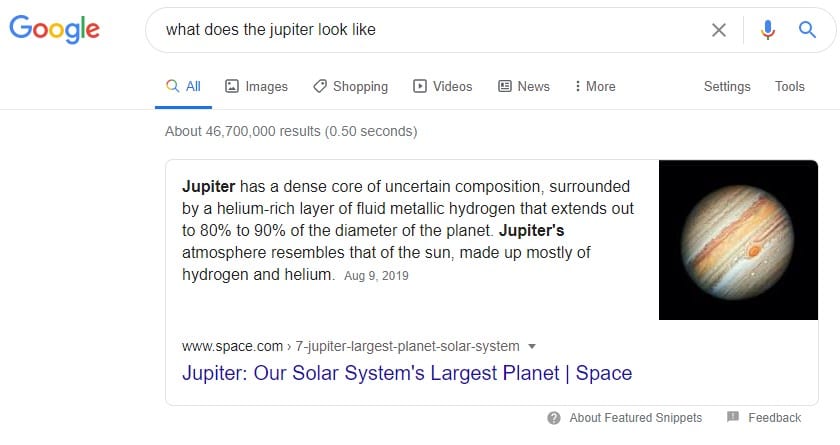 Google Search Feature Image In Featured Snippet