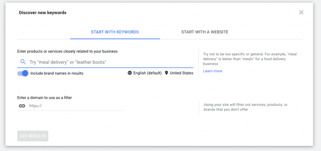 Starting Example From Google Ad Keyword Planner