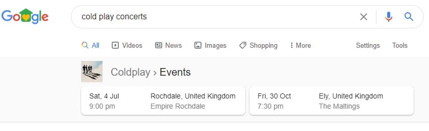 Google Search Feature Events