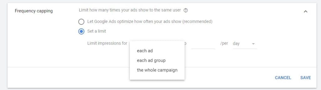 frequency capping in Google Ads