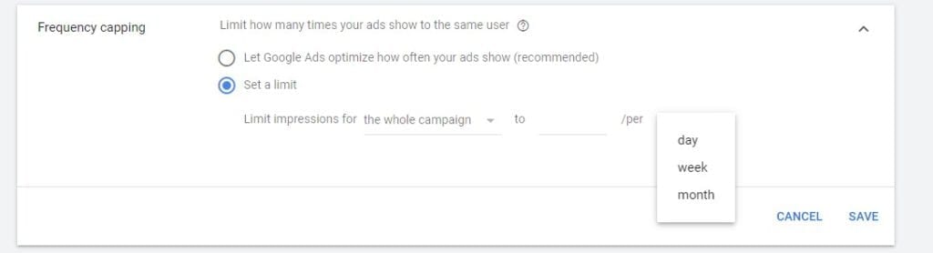 frequency capping Google Ads day, week and month