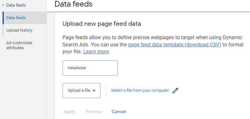 Screen Shot Of Google Page Feed Input Page